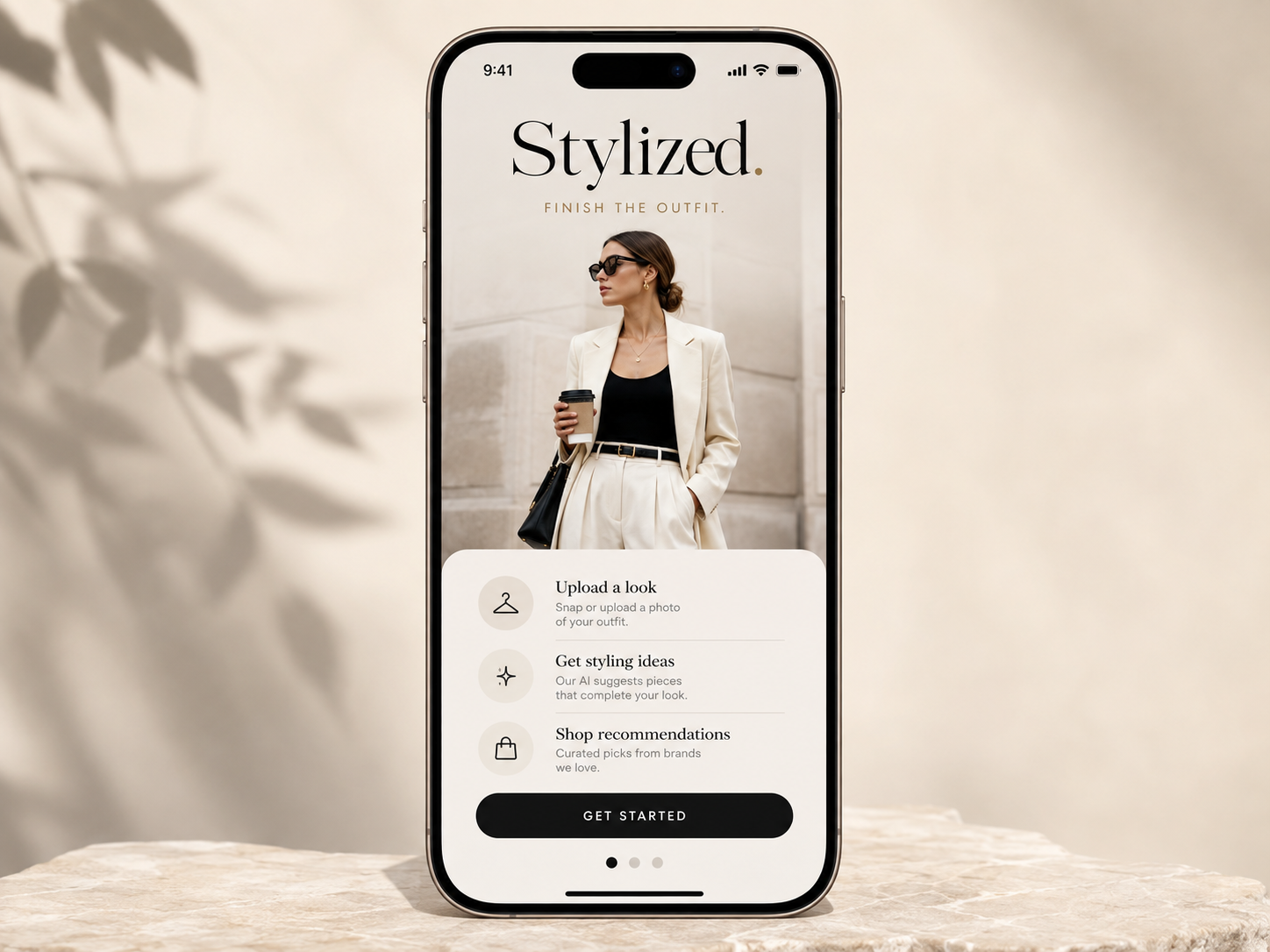 Stylized mobile screen for uploading a look and getting styling ideas